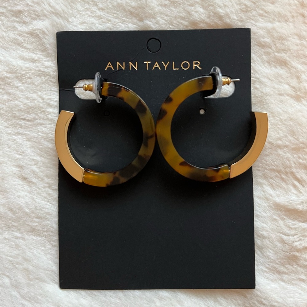 Ann Taylor Tortoiseshell And Metal Hoops Earings